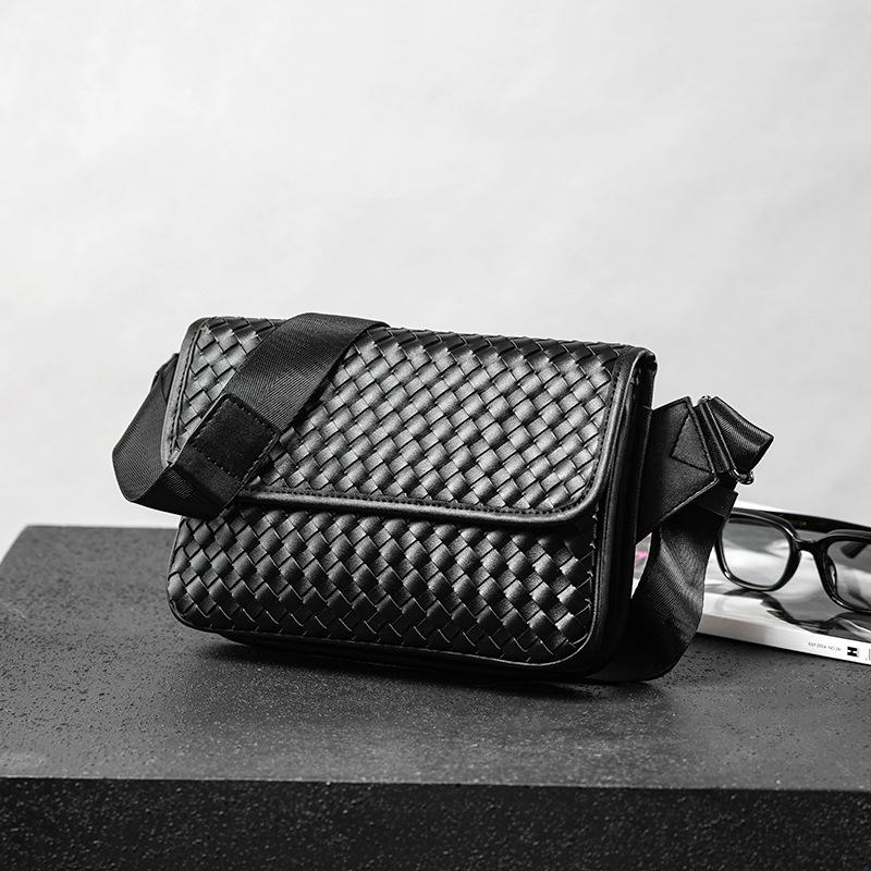Men'S Breast Bag, Messenger Bag, Men'S Premium Magnetic Buckle, Cover Type, Hand-Woven Back, Satchel, Mobile Phone Bag Tide