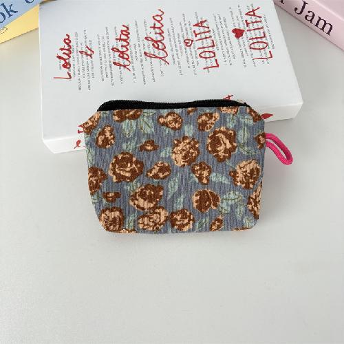 Mini Corduroy Cosmetic Pouch Solid Color with Contrast Zipper Portable Lipstick Makeup Bag Coin Purse for Women