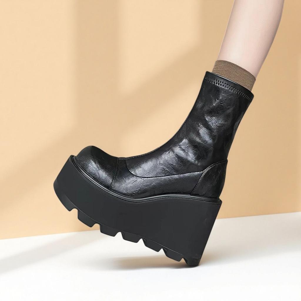 Super high heel thick-soled short boots women's white boots small man height-increasing and thin short thin boots