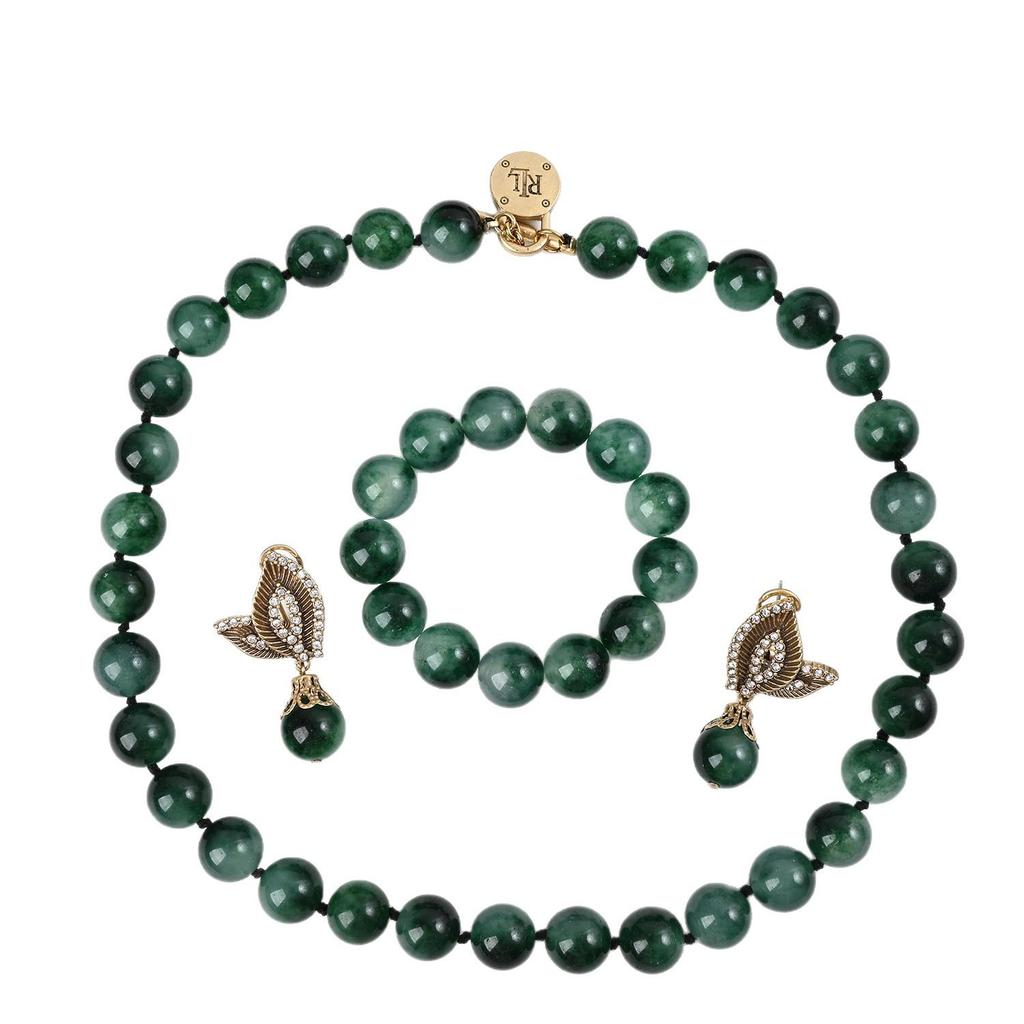 Temperament elegant: Set Brățară & Cercei Retro cu Lanț pentru Pulover, Jad & Cubic Zirconiu