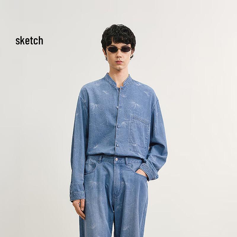 

CROQUIS Men s 2025 Summer H-shaped Long Sleeve Stand Collar Denim Jacket XL