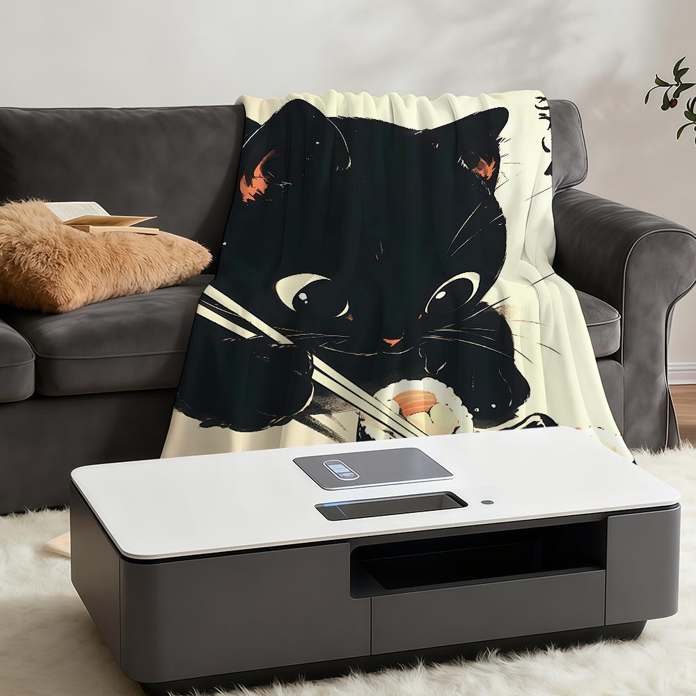 Blanket Throw Black Super Cosy Plush Living Sushi Room Sofa Couch Childish Birthday Cat Gifts