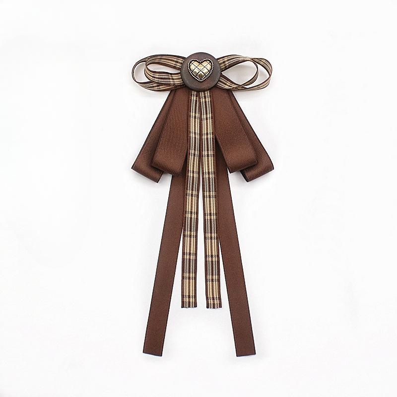 Retro Fabric Lace Brown Bow Brooches for Women Crystal Pearl Pins JK Shirt British Style Handmade Bow Tie Clothes Accessories