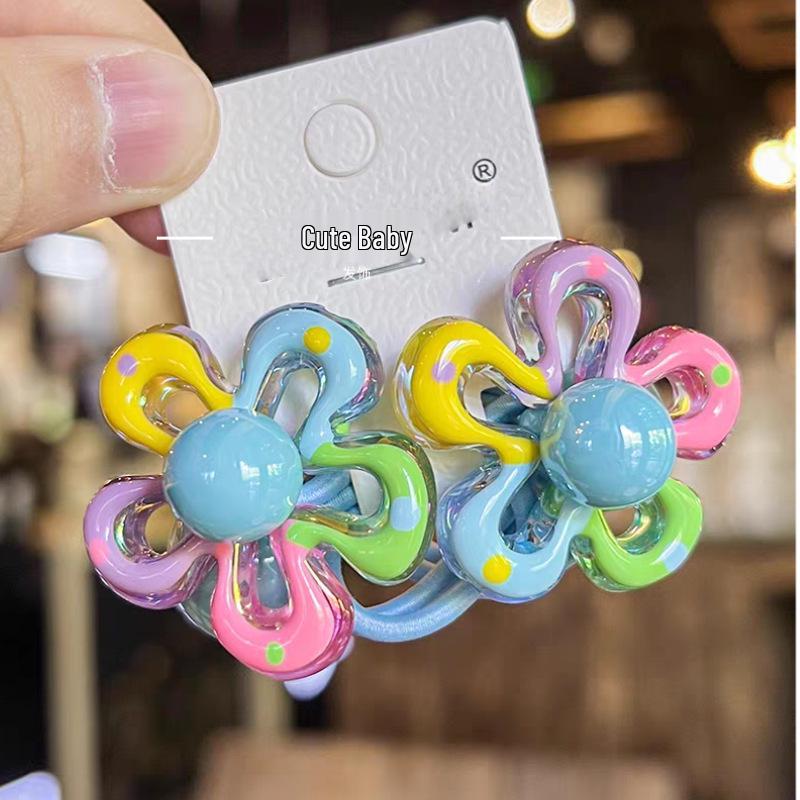 Attache de cheveux Princesse Fleur de Dessin Animé Coréen avec Perles Colorées - Accessoire de Cheveux Élastique Mignon pour Enfants