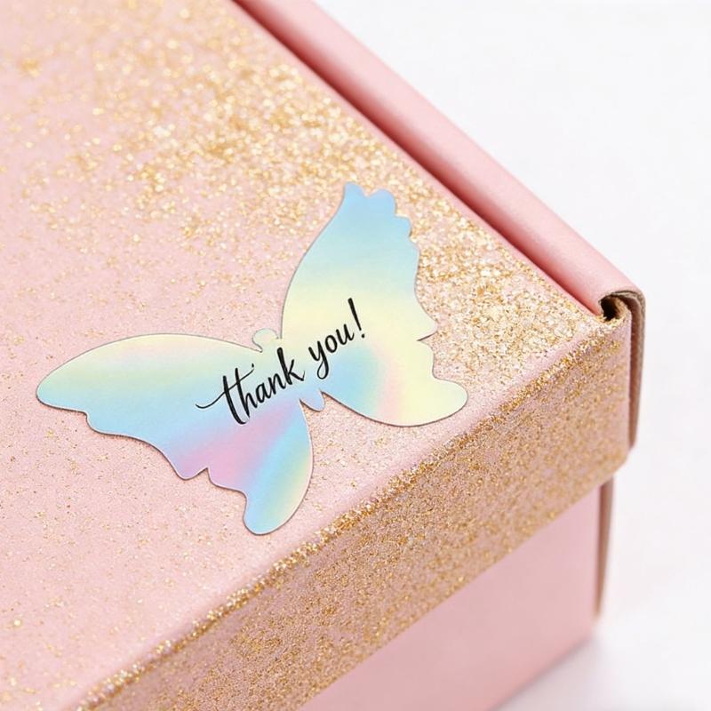 1 Roll Elegant Butterfly Thank You Sticker Selves Adhesive and Removable Ideal for Notebooks Albums and Decorations
