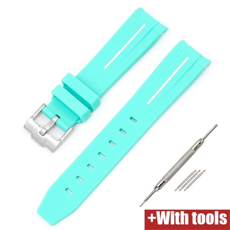20/21/22mm Curved End Rubber Strap for Rolex Stainless Steel Buckle Men Women Sport Waterproof TPU Replacement Bracelet Band