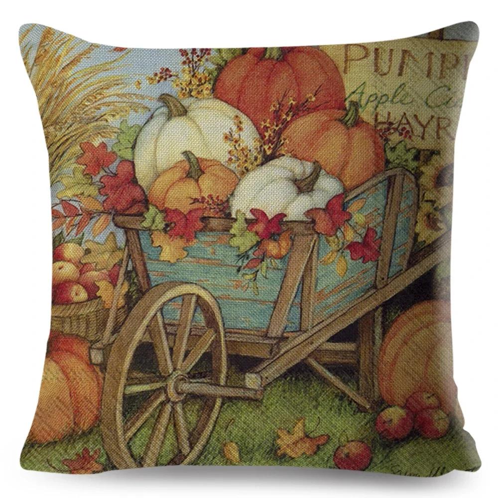 Bunter Aquarell-Kürbis Kissenbezug Dekor Cartoon Pflanze Bedruckter Kissenbezug für Sofa Zuhause Polyester Kissenbezug x