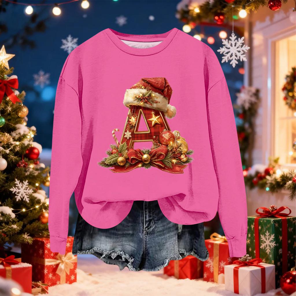 Женский модный повседневный свитшот с длинными рукавами и рождественским принтом в виде букв, с круглым вырезом
