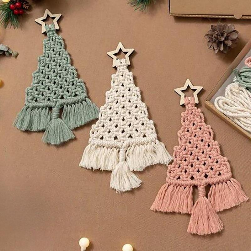 Tree Christmas Macrame Kit Diy Macrame Woven Tree Kit Handmade Woven Xmas Boho Wall Hangings Ornaments For Christmas Decor