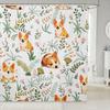 Cartoon Husky Shower Curtains,Cute Dog Animal Kawaii Family Puppy Pet Bath Curtain,Boho Floral Leaves White Waterproof Fabric