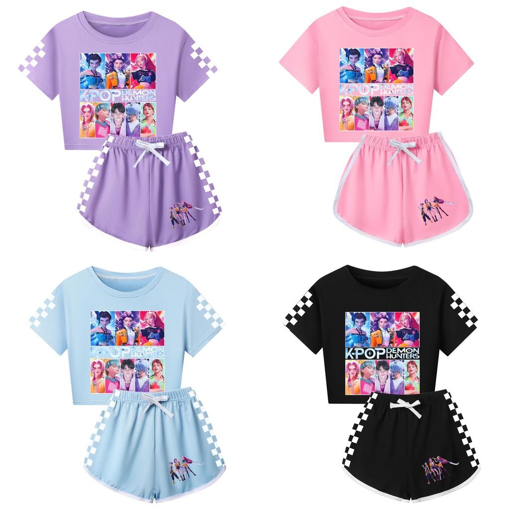 Padrão Caçadores de Demônios Kpop Conjunto de Pijama de Manga Curta e Shorts para Crianças e Adultos