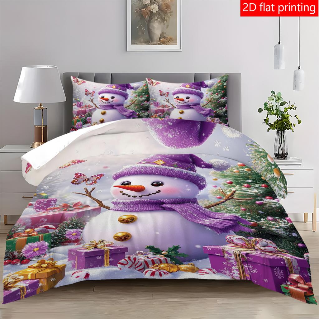 3PCS Christmas Snowman Cute Quilt Cover Set, high-definition printed bedding set, 1pc quilt cover +2pc pillowcase without pillow