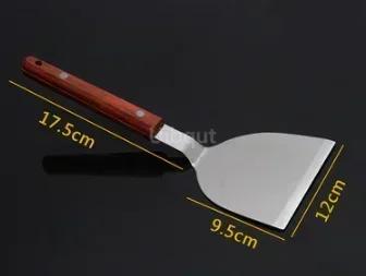 Stainless Steel Steak Fried Shovel Spatula Pizza peel Grasping Cutter Spade Pastry BBQ Tools Wooden Rubber Handle Kitchen turner