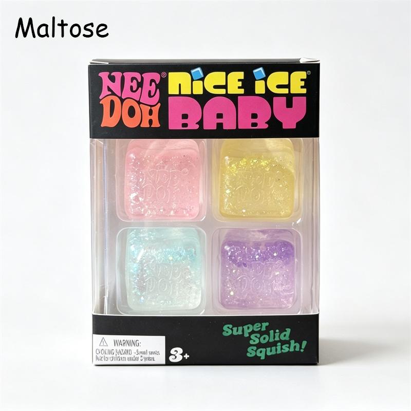 Needoh Nice Ice Baby Fidget Cube Set 4er-Pack Super Solide Knet-Sensorik-Spielzeuge Ungiftig Glitzer Maltose Quetschspielzeug für ADHS Geschenk