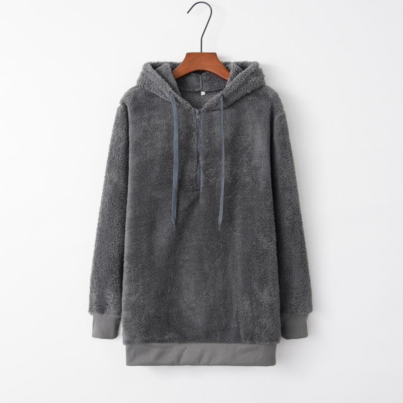 Long Sleeve Hooded Solid Color, Women's Sweater Fleece Jacket