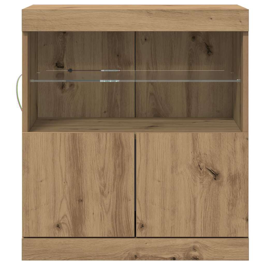 Seitenkonsole mit LED-Licht aus Kunst-Eiche, Vintage-Wohnzimmer-Sideboard 60x37x67 cm