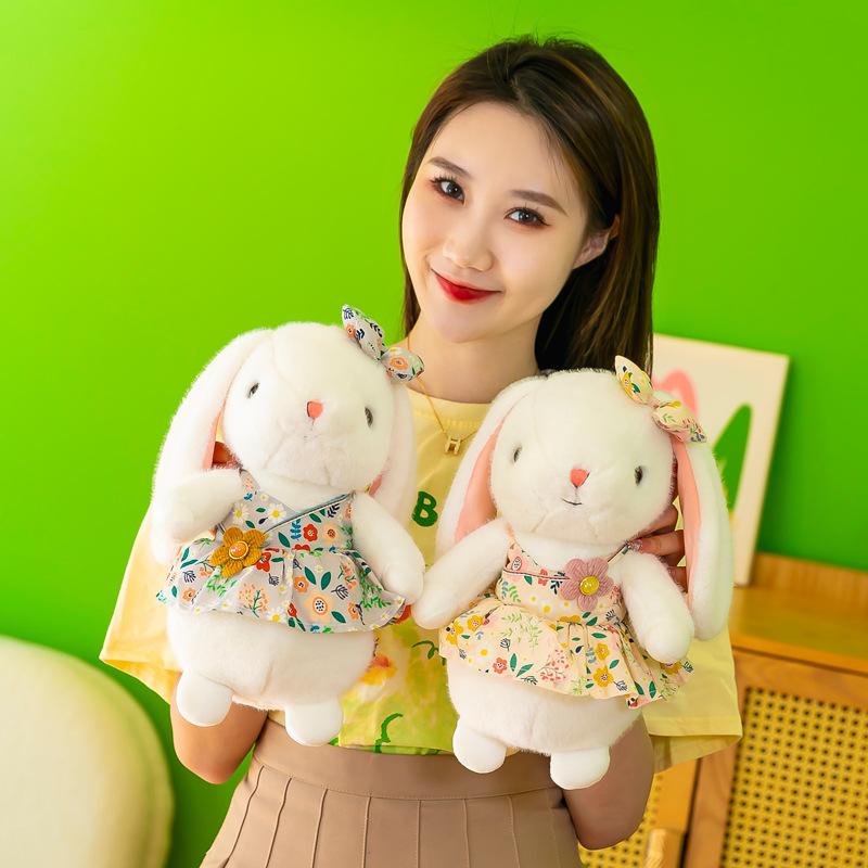 Cute Little White Rabbit Plush Toy Floral Skirt Rabbit Doll Grab Machine Rag Doll Girl Birthday Gift