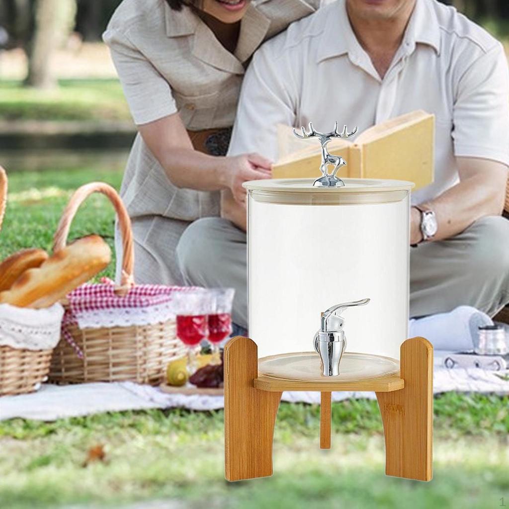 Glass Drink Dispenser with Spigot, 3.5L Cold Beverage Stand for Restaurants,