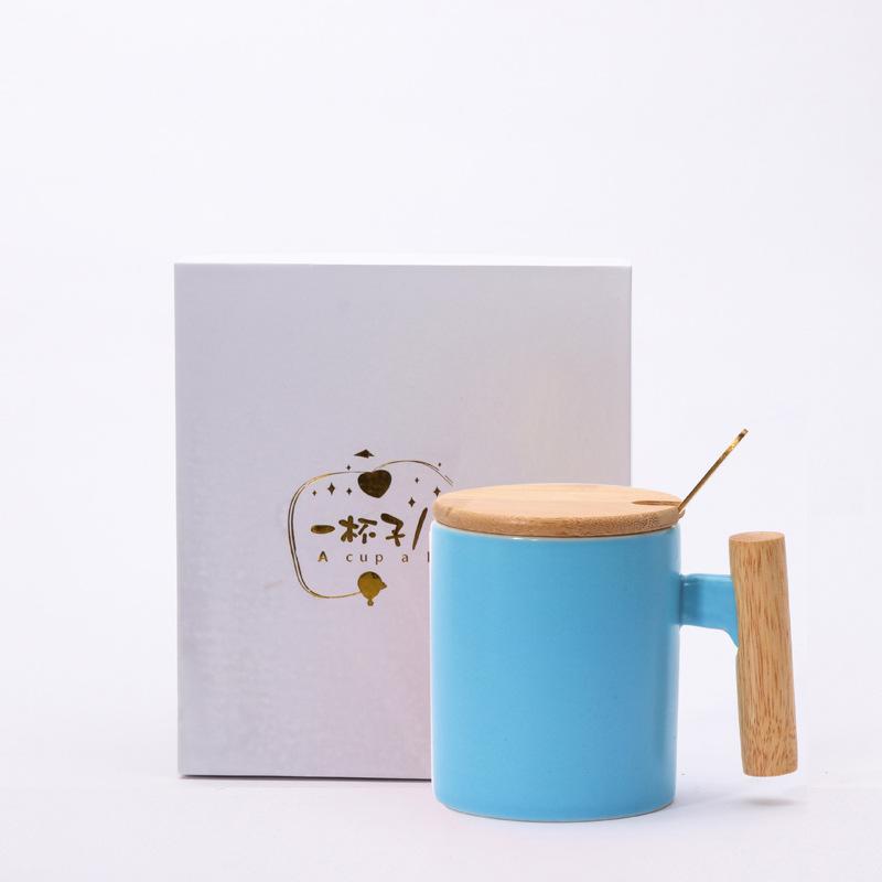 Simple International Wooden Handle Ceramic Mug Milk Coffee Tea Cup Event Gift
