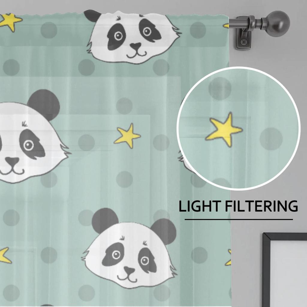 Herdesings Panda Sheer Tulle Curtains Animal Chiffon Drapes 2 Panels Window Curtains for Living Room Bedroom Kitchen Decoration