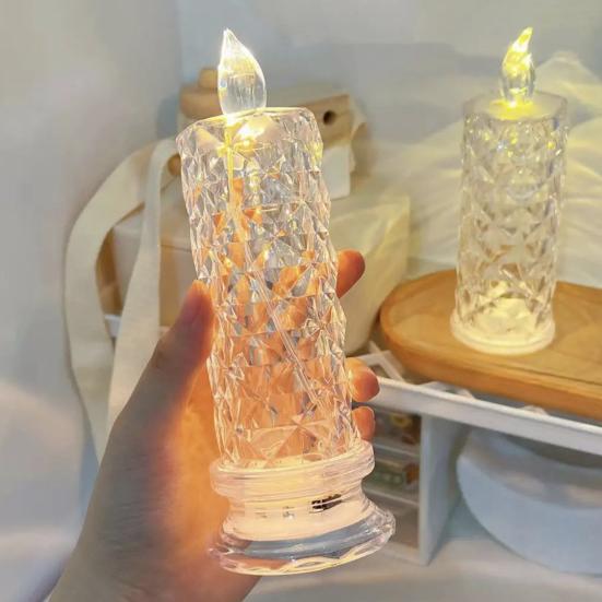 Yousheng 1/5Pcs LED Faux Crystal Candle Light Rose Shadow Electric Flameless Flickering Simulation Candle Lamp Anniversary Wedding Christmas