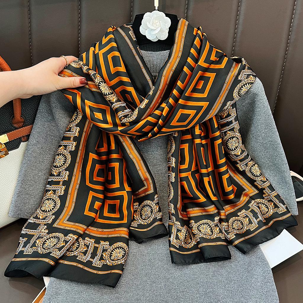 Classic return square outer shawl large long scarf Korean version new temperament silk scarf holiday gift for mother and elders