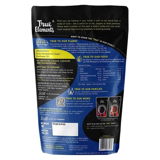 True Elements Dried Blueberries 125g – Naturally Sun-Dried, No Refined Sugar