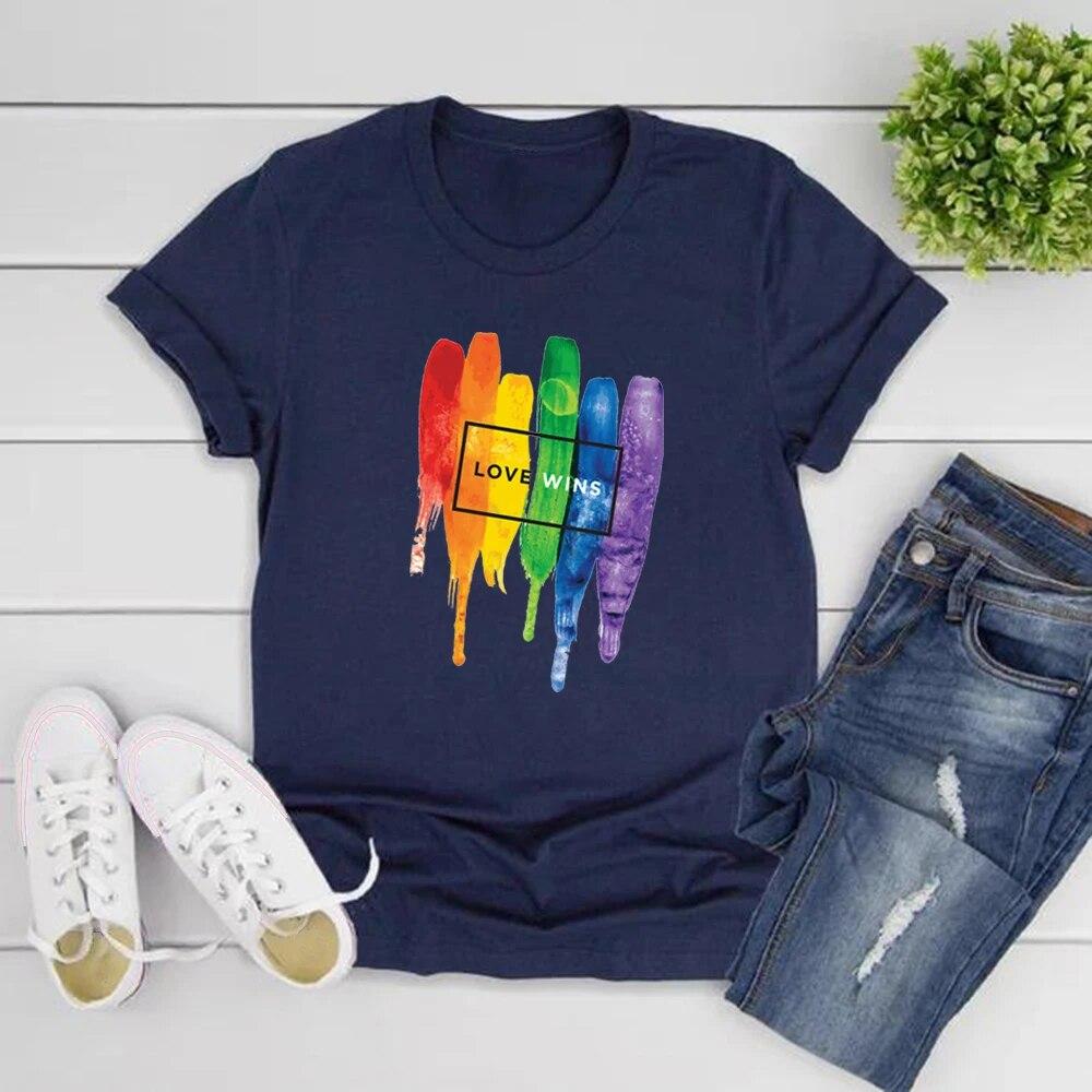 LGBT T-särk Gay Pride T-särk Vikerkaarega Gei Lesbi T-särgid Armastus Võidab T-särk Naiste Lühikeste Varrukatega T-särk Streetwear Topid LGBT Kingitus