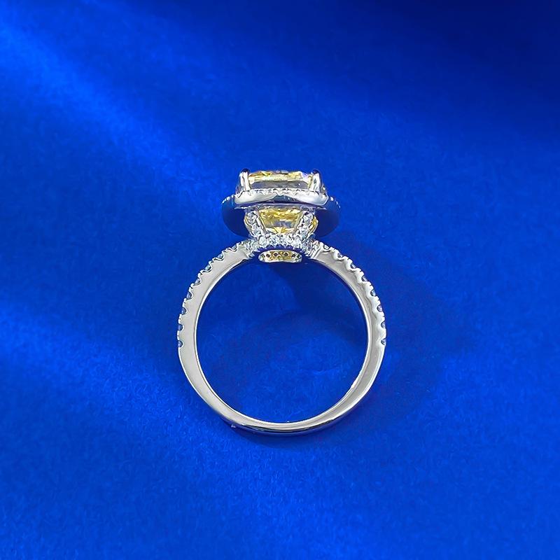 European-American Style High Carbon S925 Silver Ring with Yellow Diamond Ice Flower Design