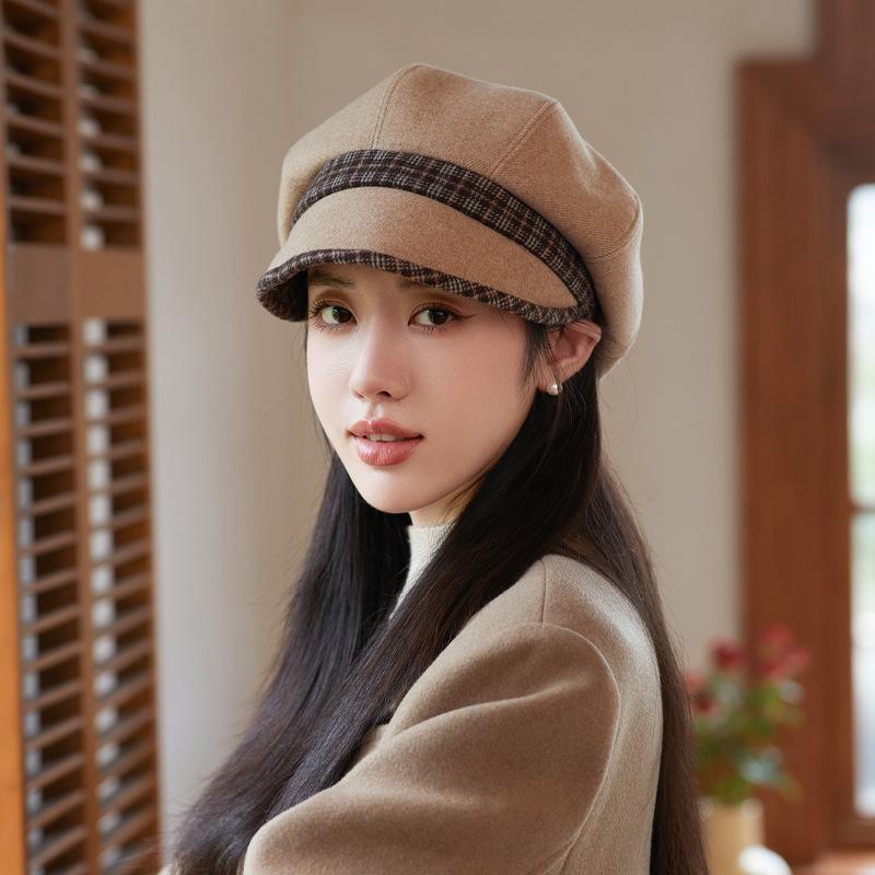 

Модная шляпа, женская модная повседневная универсальная восьмиугольная шляпа, темпераментная шляпа газетчика в стиле ретро, шерстяной берет