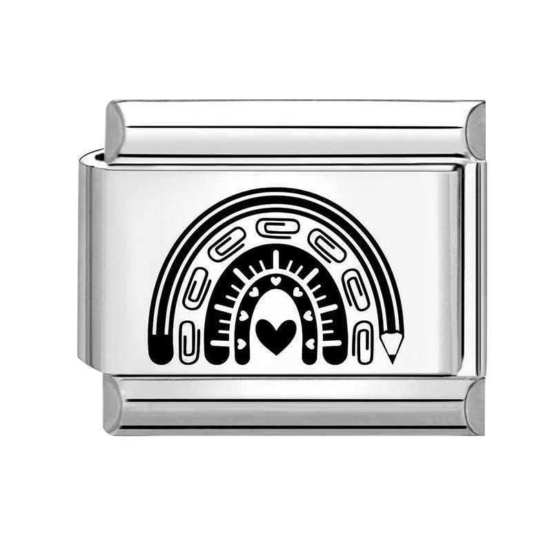 Fashion Cheese Painting Plate Lovely Cat Ball Heart Eyes Laser Engraving Charm Links Fit 9mm Stainless Steel Bracelet DIY Making