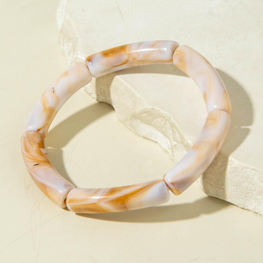 15 Style Vintage Minimalist Elegant Coffee White Resin Elastic Bangle Smooth Open Bracelets Women Daily Holiday Jewelry