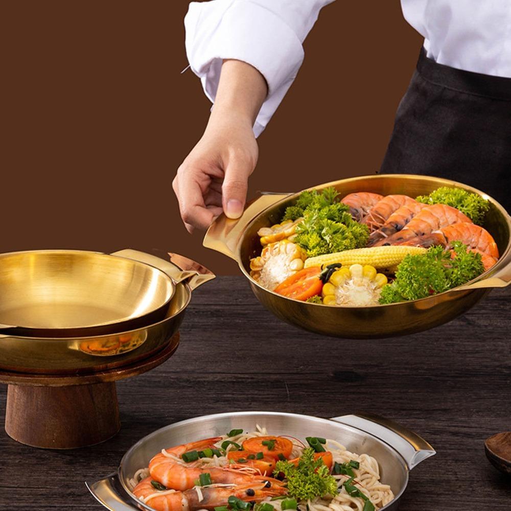 Stainless Steel Frying Pan Heat Resistance Instant Noodle Bowl Flat Bottom Skillet Seafood Hot Pot S