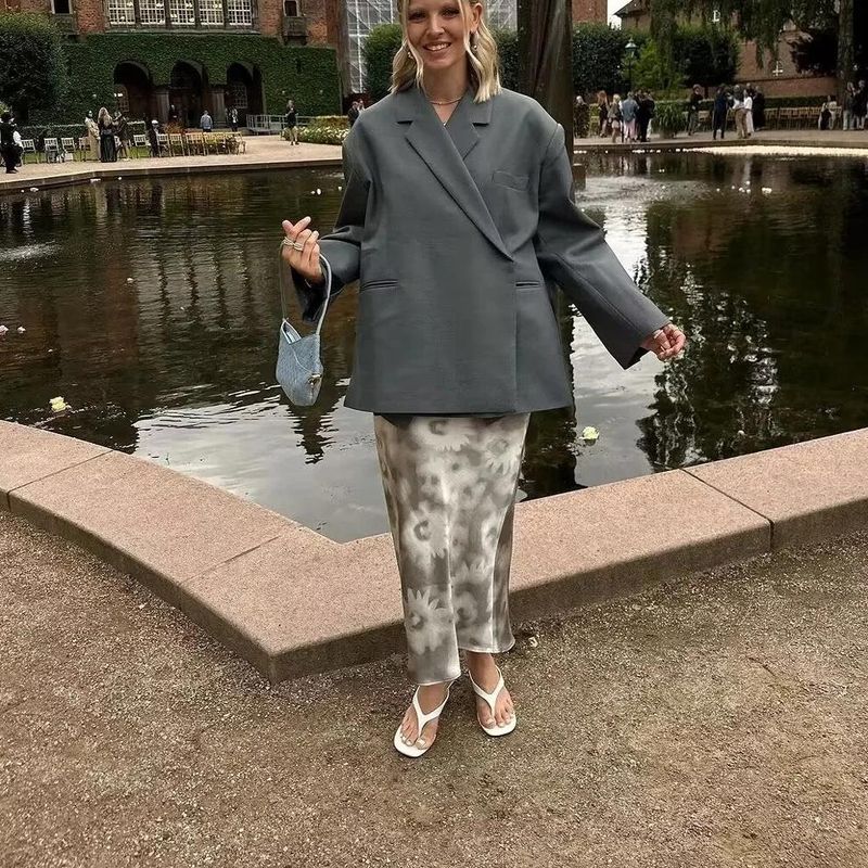 Spring New Arrival Women's European and American Leisure Side Slit Lapel Loose Oversize Double Breasted Suit Outwear