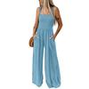 Summer and Autumn Pure Color Women Sexy Suspenders Sleeveless Jumpsuit Wide Leg Pants Office Work Ladies Romper