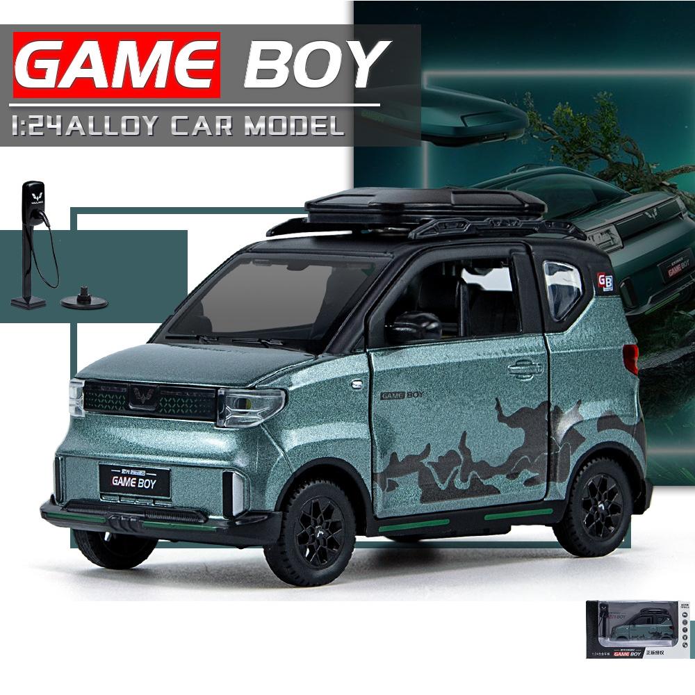 

Масштаб 1/24 WuLing MINI EV GAME BOY, автомобиль из сплава, литая под давлением игрушка, модель, звук, свет, подарки для детей 1/24-Size:12*8*7.5cm зелёный