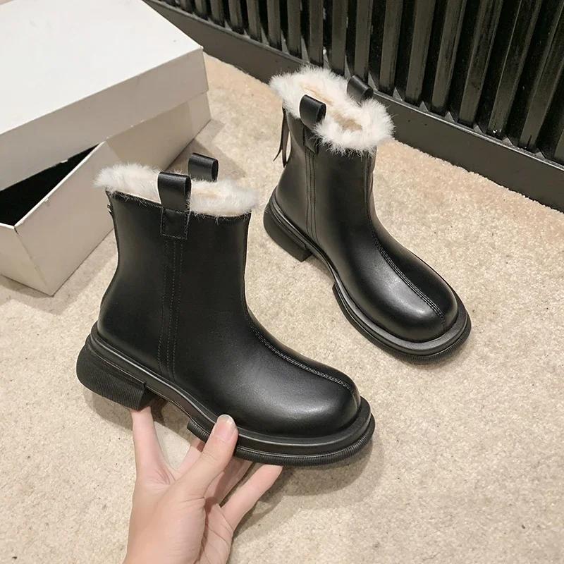 Зимові теплі модні жіночі черевики 2024 Нові водонепроникні протиковзкі коричневі короткі черевики Прості й універсальні жіночі черевики на платформі на блискавці