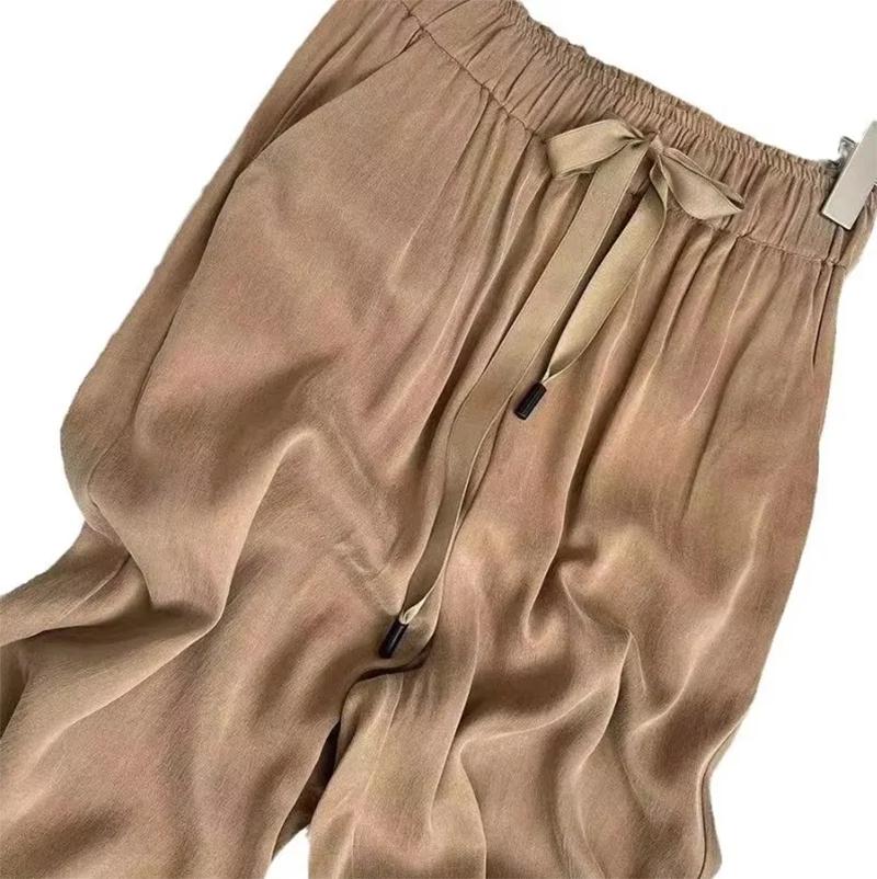 Acetic Acid Ice Silk Women's Wide Leg Pants Thin Satin Casual Pants Women's High Waisted Straight Leg Pants Long Pants