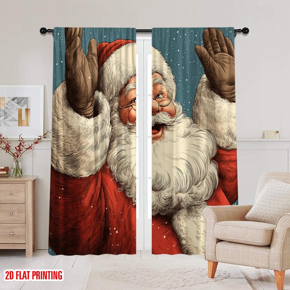 2pcs,2D Plane Printing Curtain Fabric American Santa Claus Versatile Polyester (without Rod) Home Decor Use for Bedroom, Living