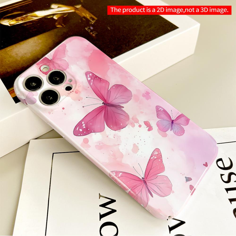 Pink Butterfly Watercolor Art Phone Case All Inclusive Film Hard Phone Case, Compatible with iPhone 18 Pro Max 17 16 15 14 13 12 11