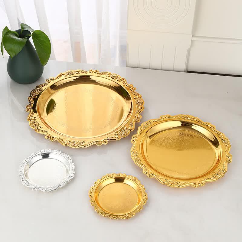 ZISIZ European Style Embossed Wrought Iron Serving Tray