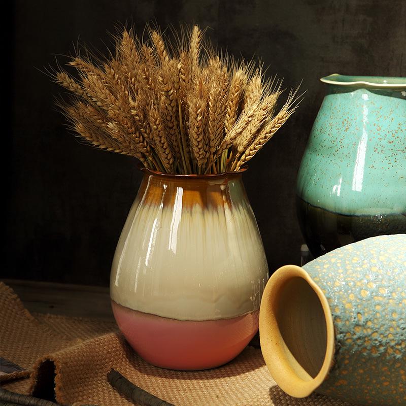 Coarse Pottery Ceramic Vase for Dried Flowers - Small Fresh Home Decor for Living Room, Dining Table, or Hydroponic Use