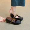 French Mary Jane single shoes autumn new one-word square head small fragrant wind shallow mouth retro inner height-increasing leather shoes