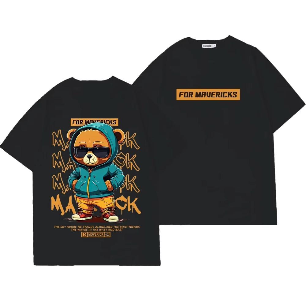 

Футболка с принтом Letter Bear 100% хлопок, летняя, 2023 г., высокого качества, Harajuku Clothing, для отдыха, уличного фитнеса, футболка с круглым вырезом M