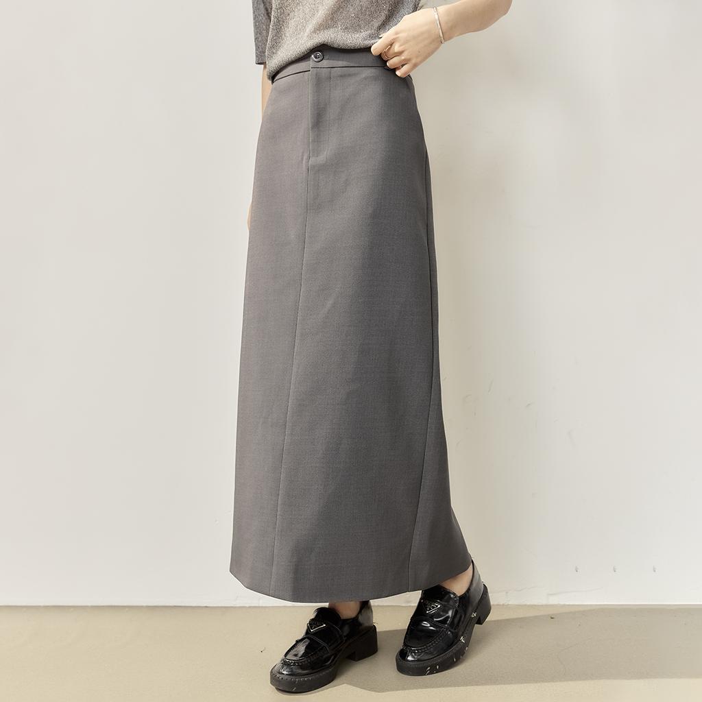 2026 Spring and Autumn Minimalist Grey High Waist Split A-line Half length Skirt