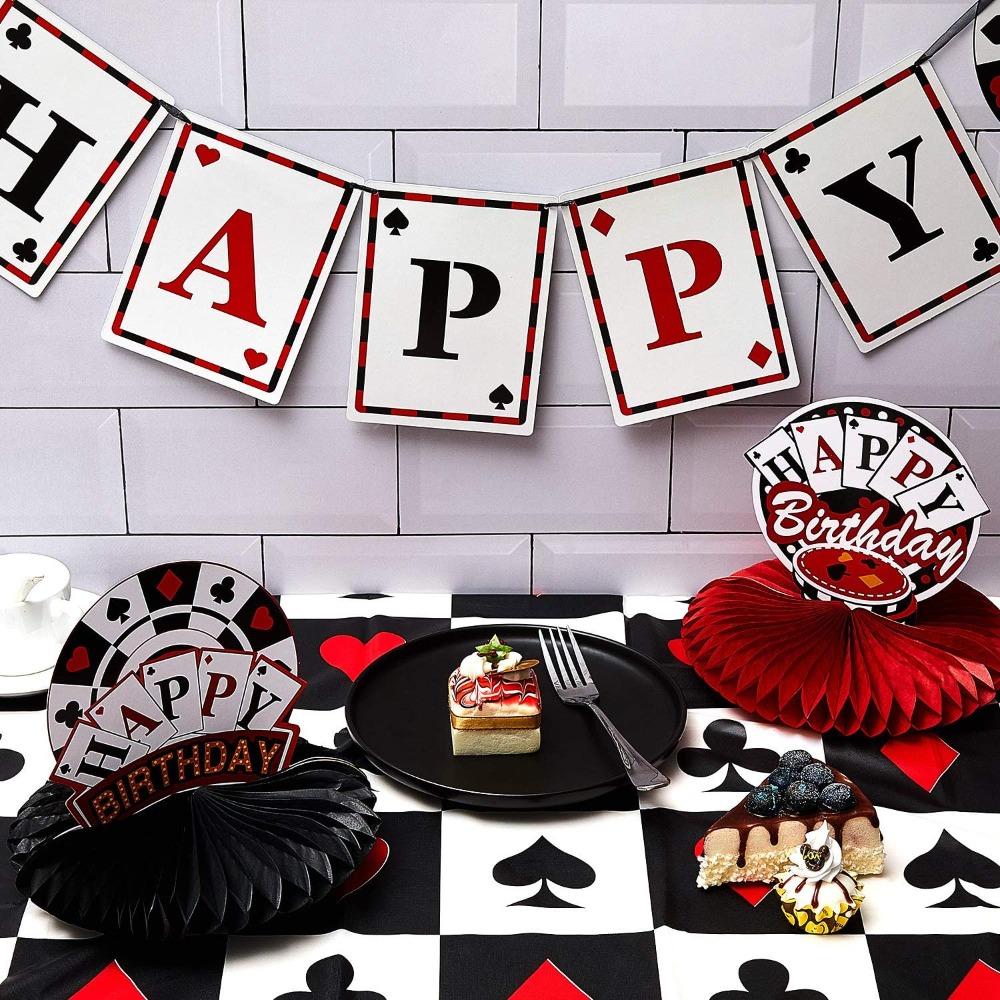 3pcs Poker Tablecloth Poker Theme Party Decorations Las Vegas Table Cover Poker Table Runner for Playing Card Birthday Party Favors Supplies