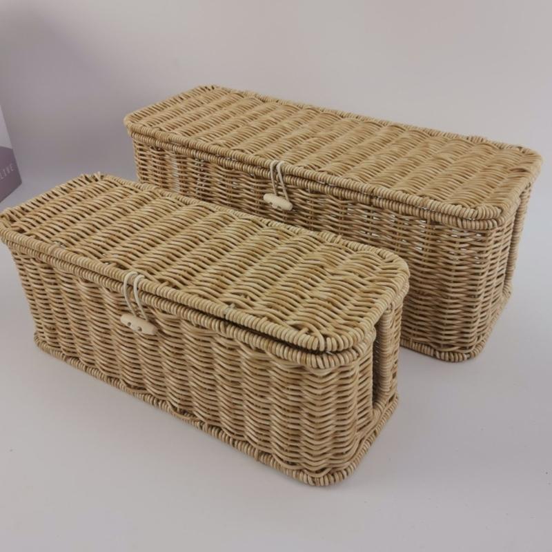PE Woven Flipping Top Storage Basket With Realistic Rattan Look Household Bin For Kitchen Organization And Home Decors