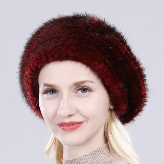 New Winter Lady Natural Mink Fur Beanies Hat Knit Warm Striped Genuine Mink Fur Caps Women Good Elastic Real Mink Fur Hat