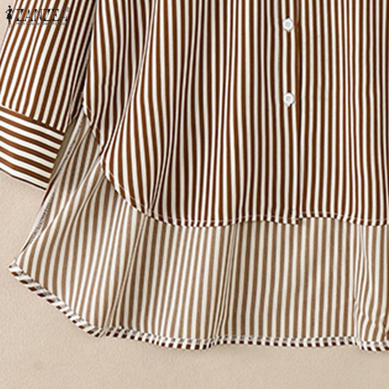 ZANZEA Camicetta Casual da Donna a Maniche Lunghe a Righe, Collo Alto, Vestibilità Larga