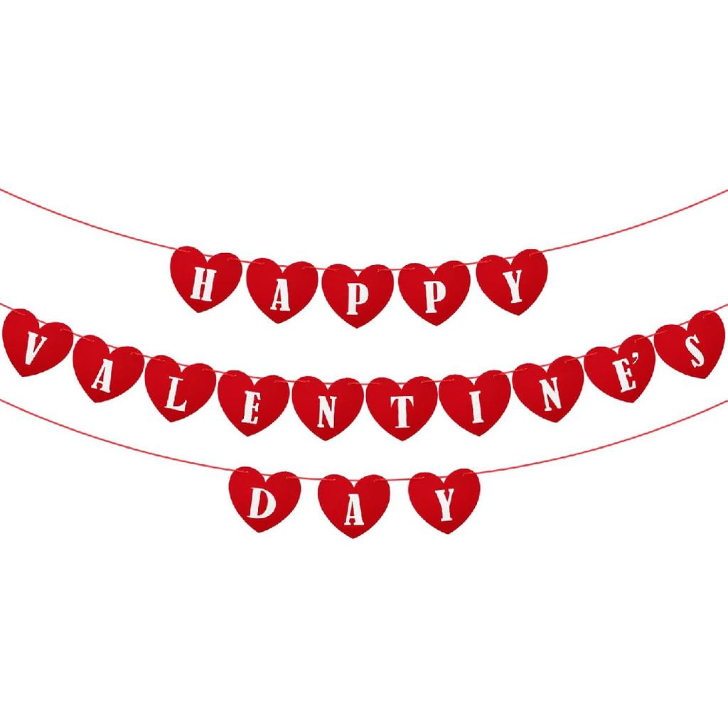 Happy Valentines Day Felt Banner No DIY Valentines Day Banner Pre-Strung Valentine's Day Felt Heart Garland for Valentine's Day Decorations